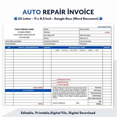 Vehicle Service Invoice Template