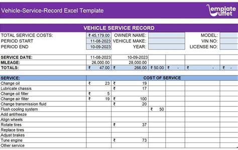 Vehicle Service Record Template