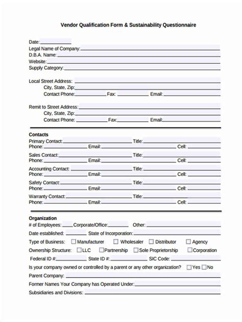Vendor Questionnaire Template