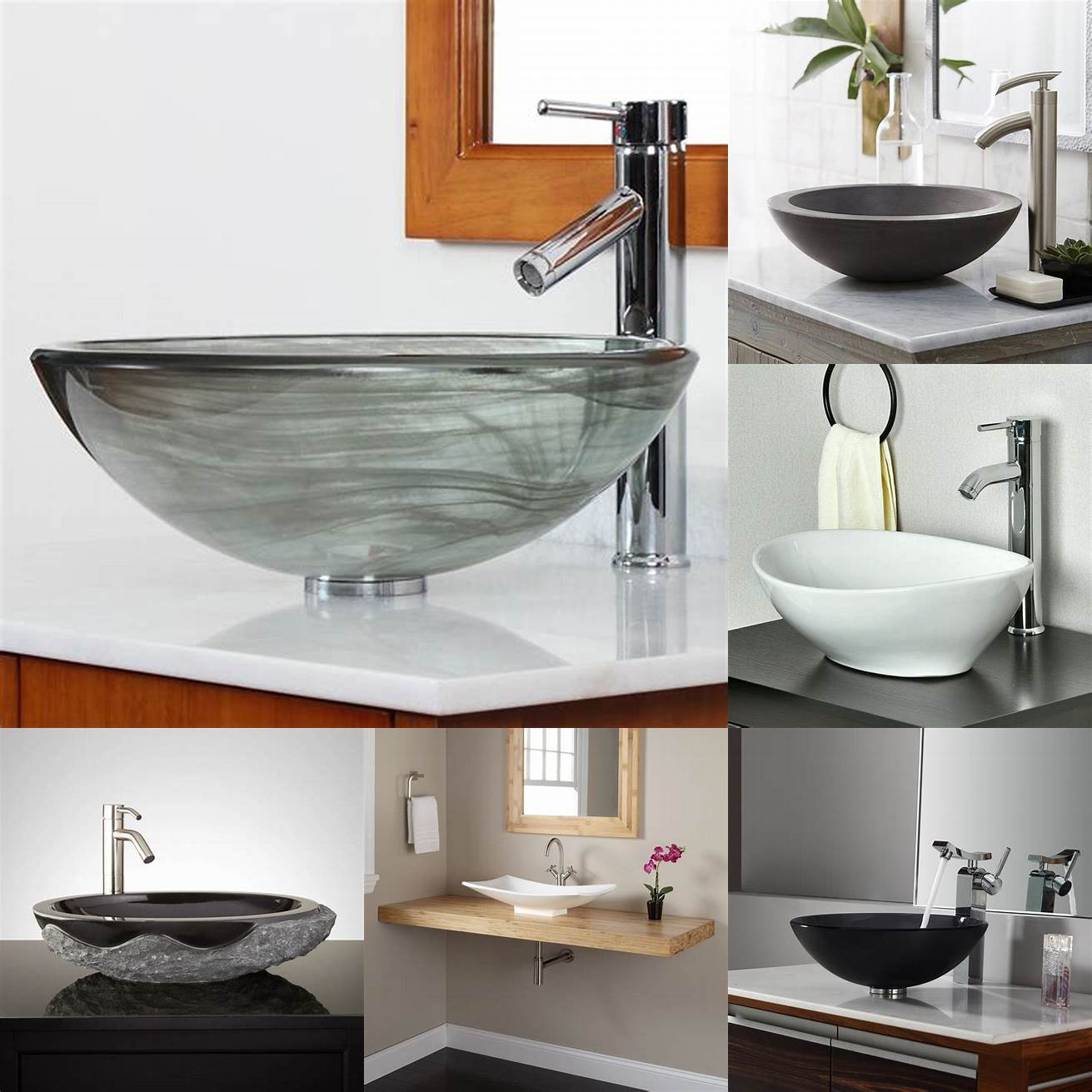 Vessel sinks sit on top of the countertop giving your bathroom a modern and chic look They come in different shapes and sizes and can be made of different materials such as glass ceramic and stone However they require a higher countertop and can be more expensive than other types of sinks