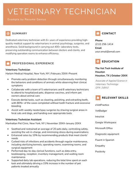 Vet Tech Resume Templates