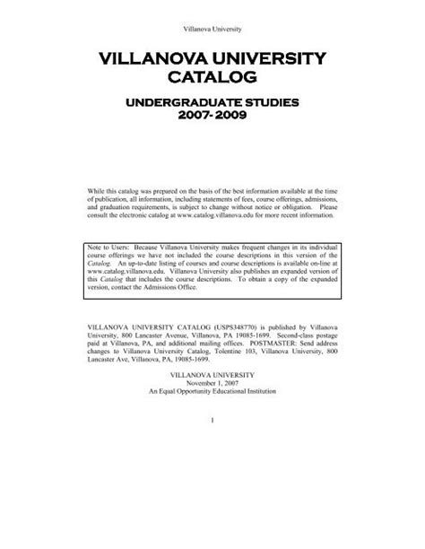 Villanova University Course Catalog