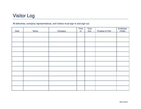 Visitor Log Template Word