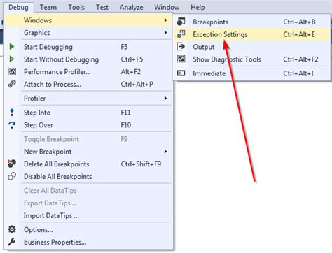 Visual Studio How to break on handled exceptions