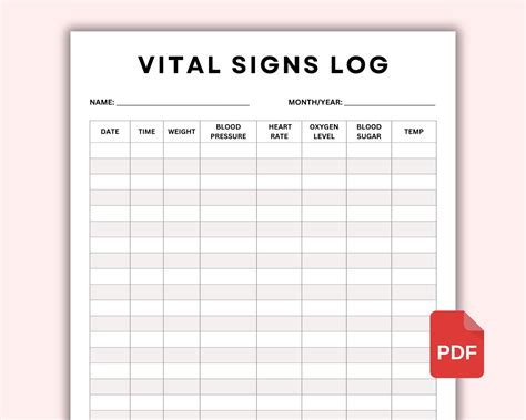 Vital Signs Spreadsheet Template