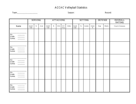 Volleyball Stat Sheet Template