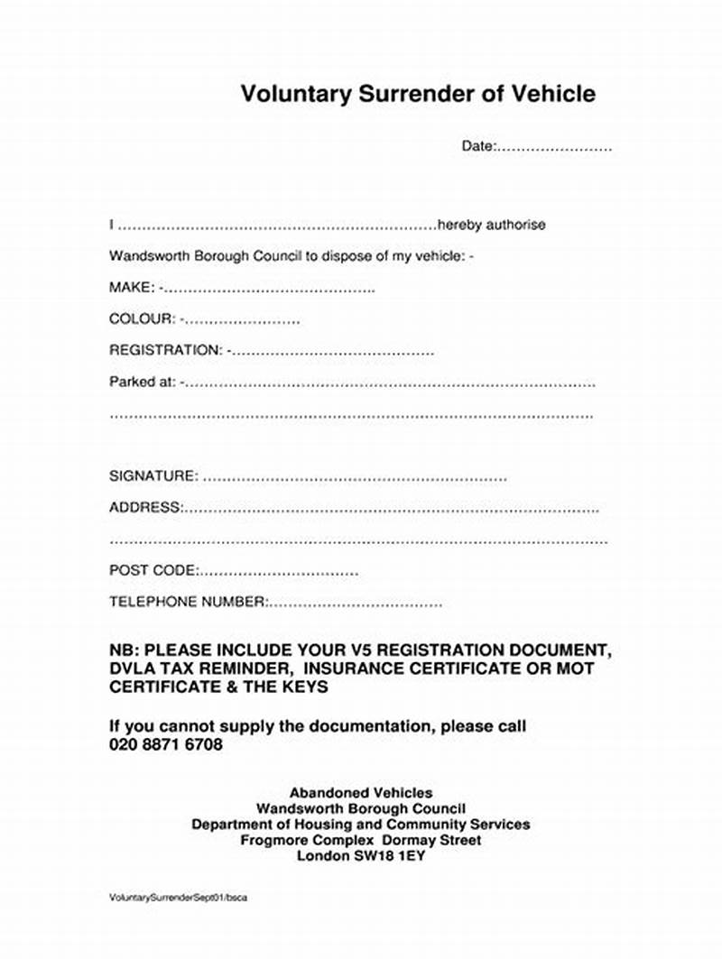 Voluntary Surrender Form Auto