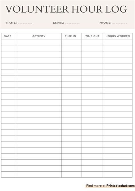 Volunteer Hours Sheet Printable
