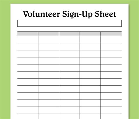 Volunteer Sign Up Sheet Template
