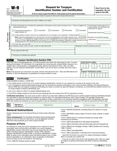 W 9 Form Printable