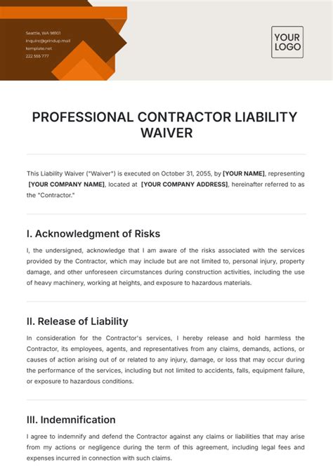 Waiver Template For Liability