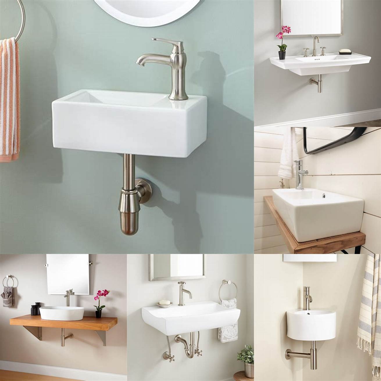 Wall-mounted sinks are attached to the wall freeing up floor space and making your bathroom look bigger They are easy to clean and maintain and come in different shapes and sizes However they dont provide storage space