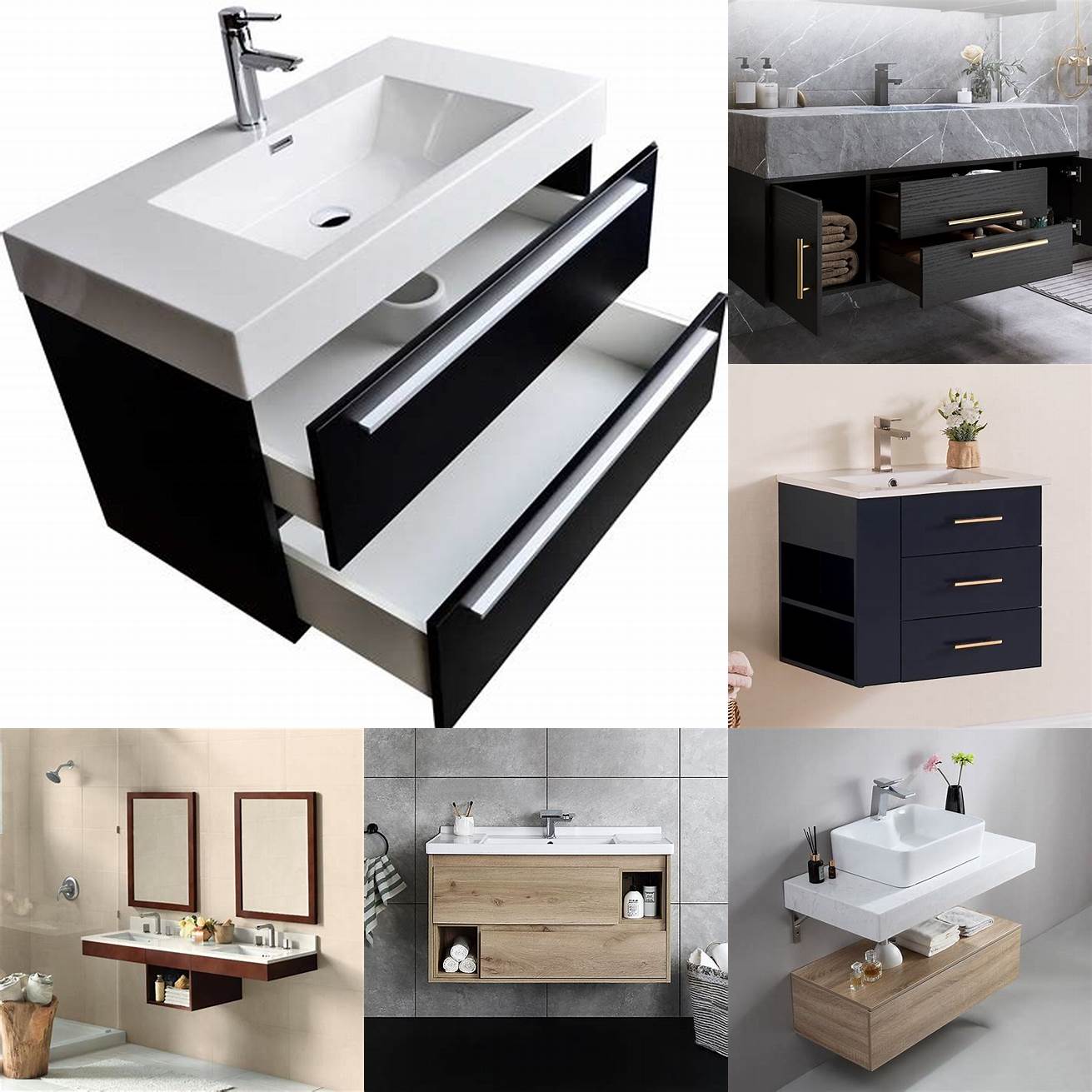 Wall-mounted small bathroom vanity with drawers