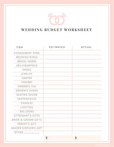 Wedding Budget Sheet Template