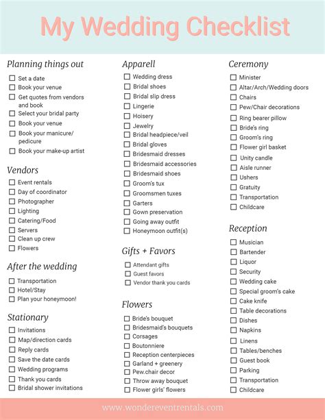 Wedding Coordinator Checklist Template