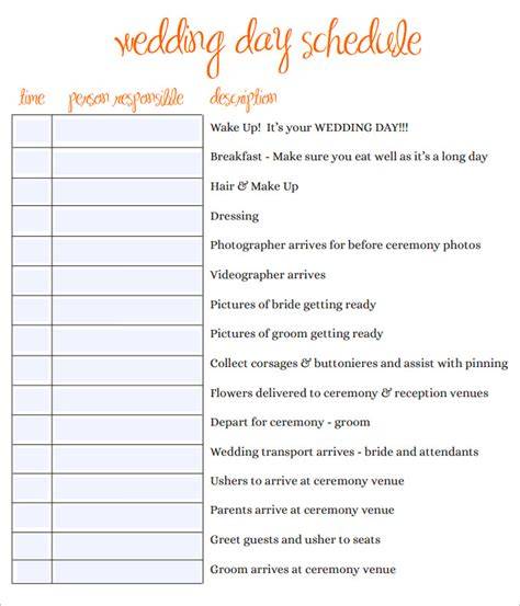 Wedding Day Schedule Template Free