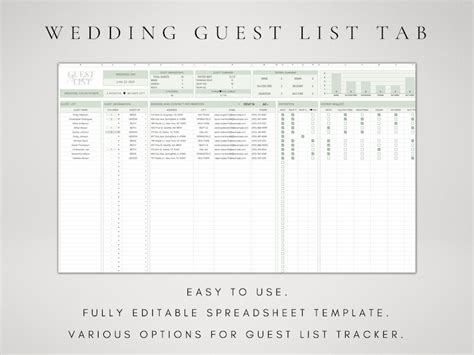 Wedding Guest List Spreadsheet Template
