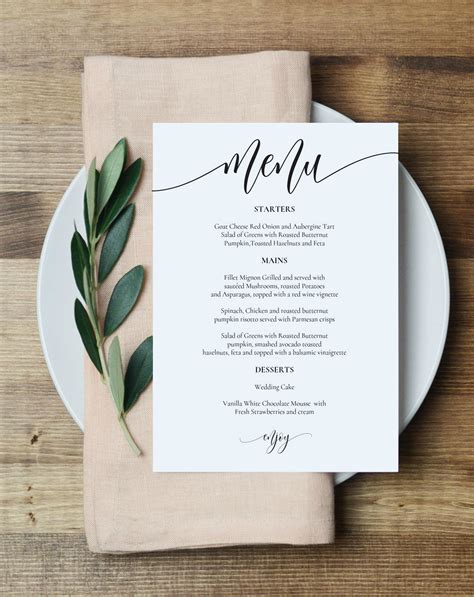 Wedding Menu Card Template