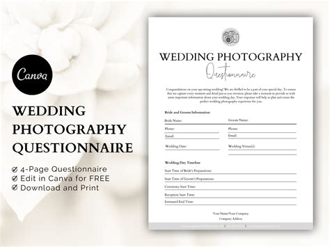 Wedding Photography Questionnaire Template