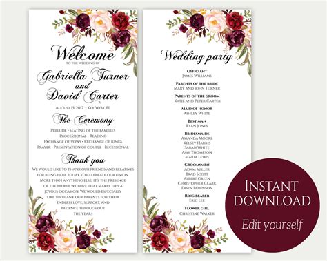 Wedding Program Templates Free