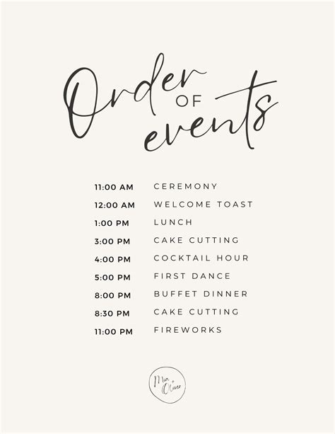 Wedding Reception Order Of Events Template