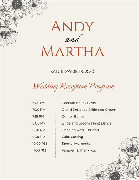 Wedding Reception Program Templates