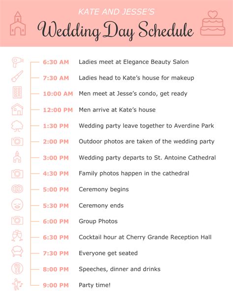 Wedding Schedule Template