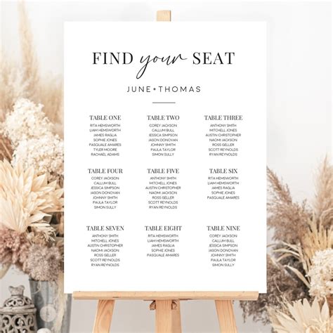 Wedding Seating Chart Size