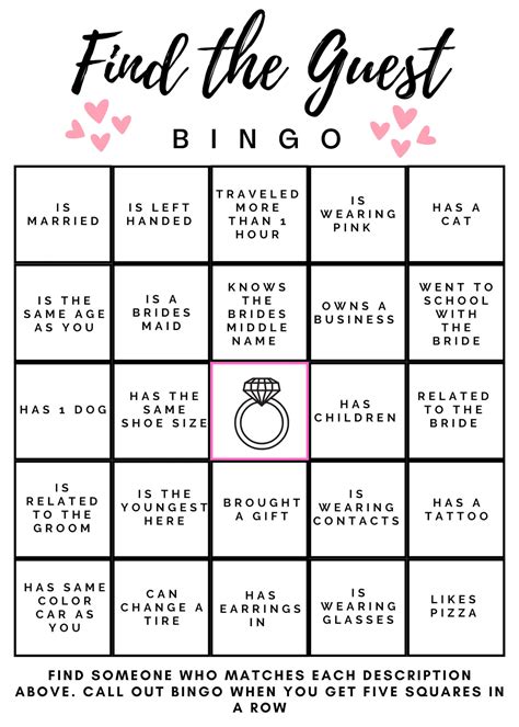 Wedding Shower Bingo Printable
