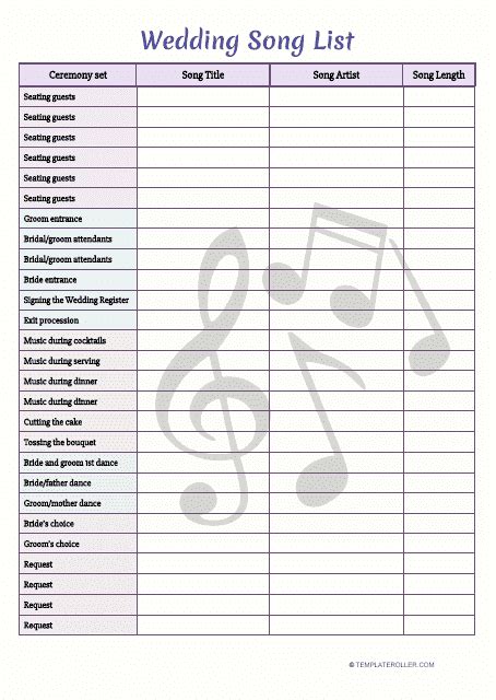 Wedding Song List Template