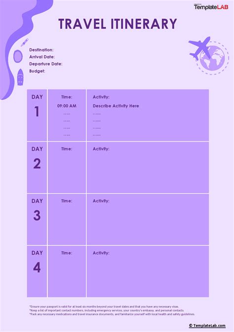 Week Itinerary Template