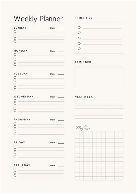 Week Planner Template Free