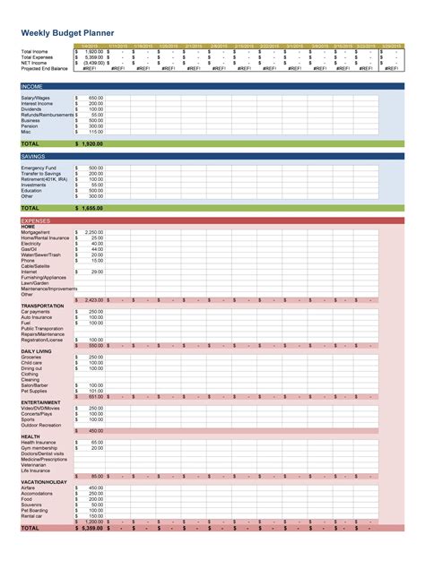 Weekly Budget Template Excel