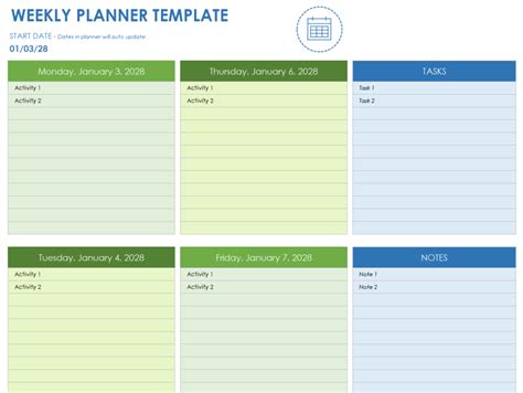 Weekly Calendar Template Google Sheets