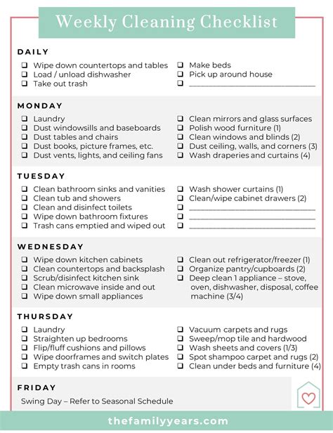 Weekly Cleaning Schedule Template