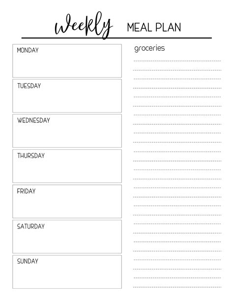 Weekly Dinner Meal Plan Template
