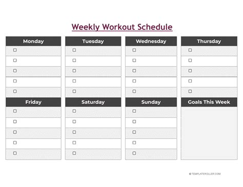 Weekly Exercise Schedule Template