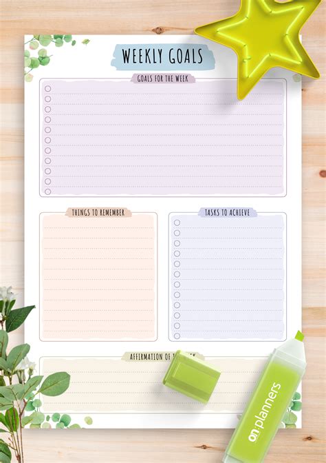 Weekly Goals Template