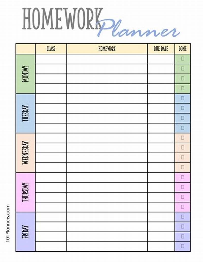Weekly Homework Planner Printable