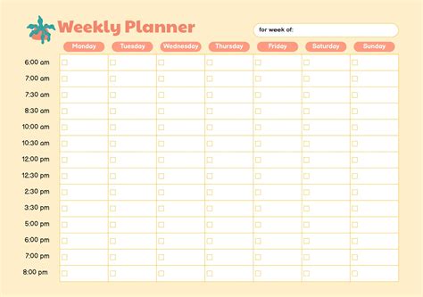 Weekly Schedule By Hour Template