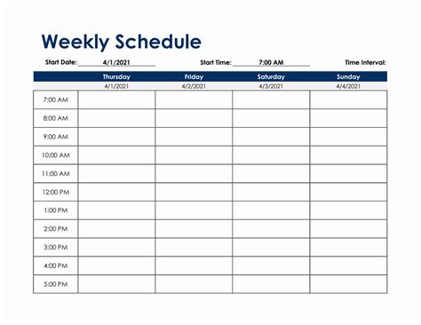 Weekly Schedule Excel Template