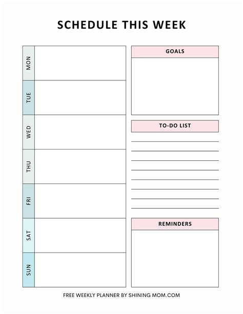 Weekly Schedule Template Free