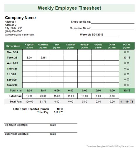 Weekly Time Sheet Template Excel