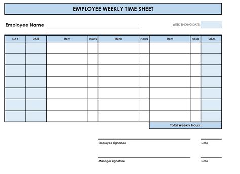 Weekly Time Sheets Printable