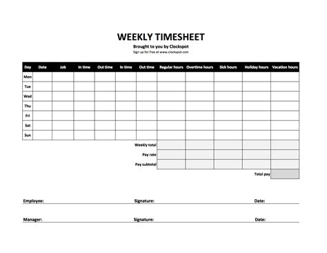 Weekly Timesheet Template Excel Free Download