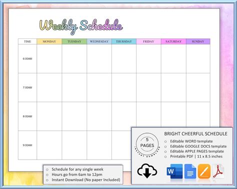 Weekly Timetable Printable
