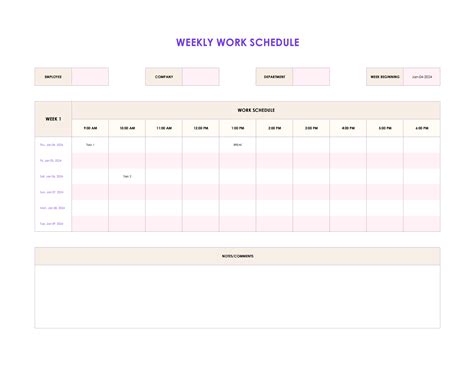 Weekly Work Schedule Template Excel