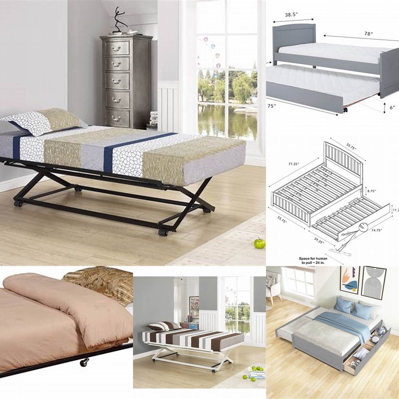Weight capacity Check the weight capacity of the bed frame and the trundle bed to ensure that they can support your weight or your guests weight