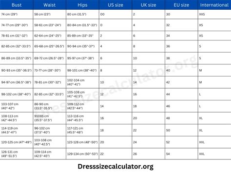 Weight Dress Size Chart