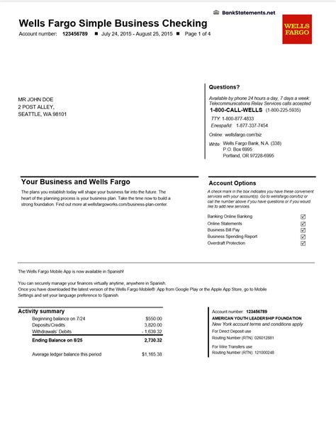 Wells Fargo Statement Template